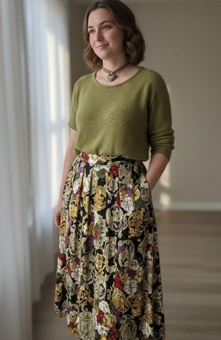 Vintage 90's Norton McNaughton Floral Baroqe Midi Skirt